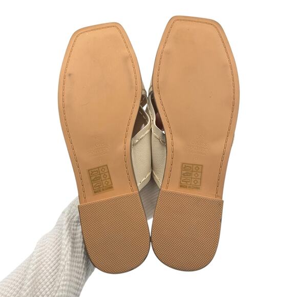 Oasis Society Neutral Cream Vegan Faux Leather Criss Cross Strappy Slide Sandals - Picture 12 of 12
